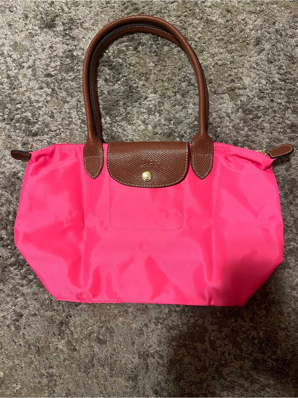 Longchamp Hot Pink Tote with Brown Handles